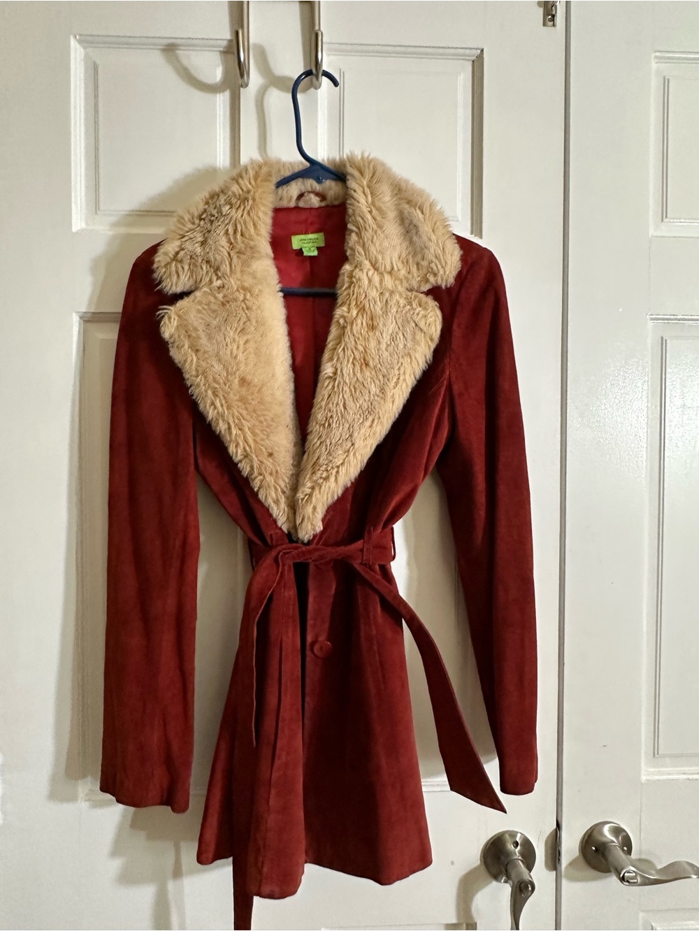 Vintage 1970’s style Penny Lane Coat with Cream Faux-Fur Collar by John Carlisle